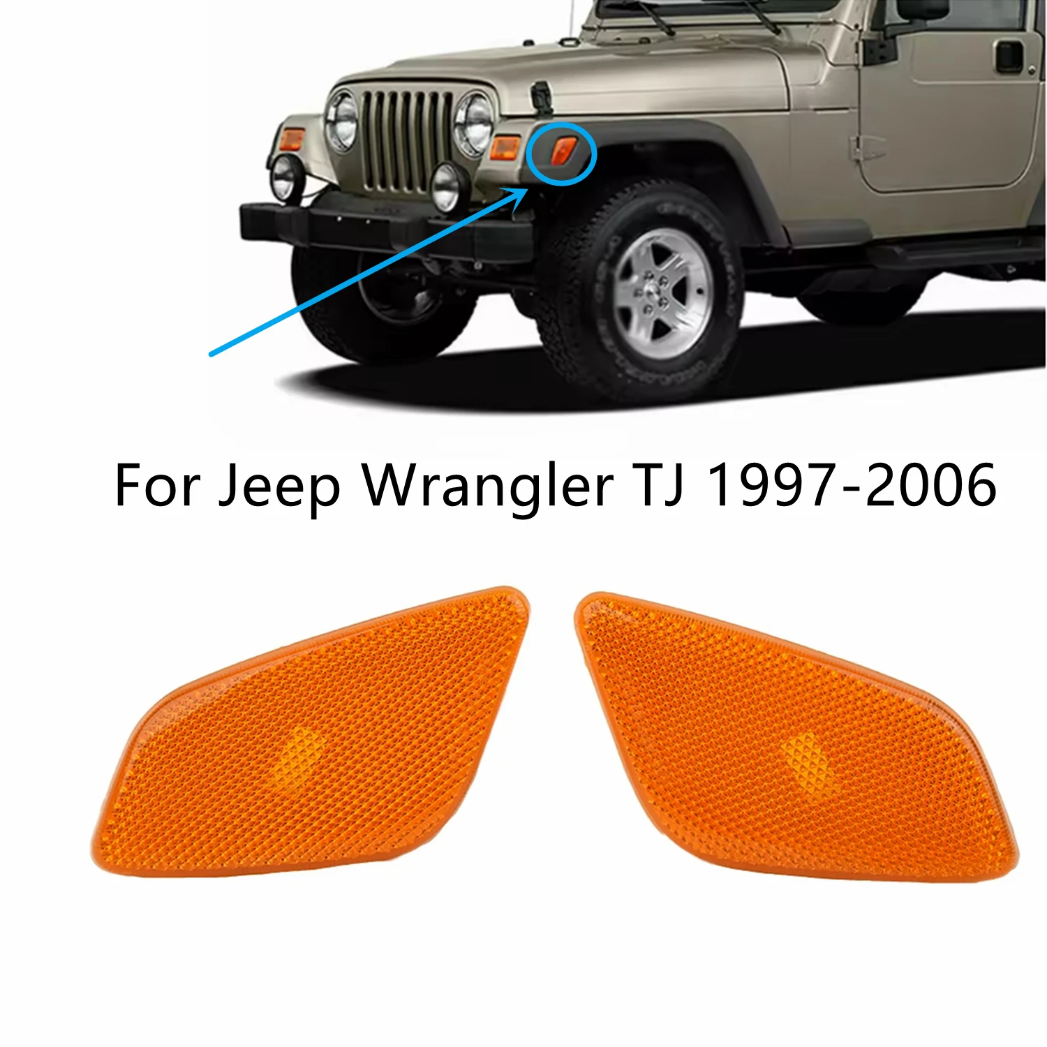 For Jeep Wrangler TJ 1997-2006 Front Bumper Side Marker Turn Signal Cover No Bulb 55155628AB Reflector Light Cover 2 PCS