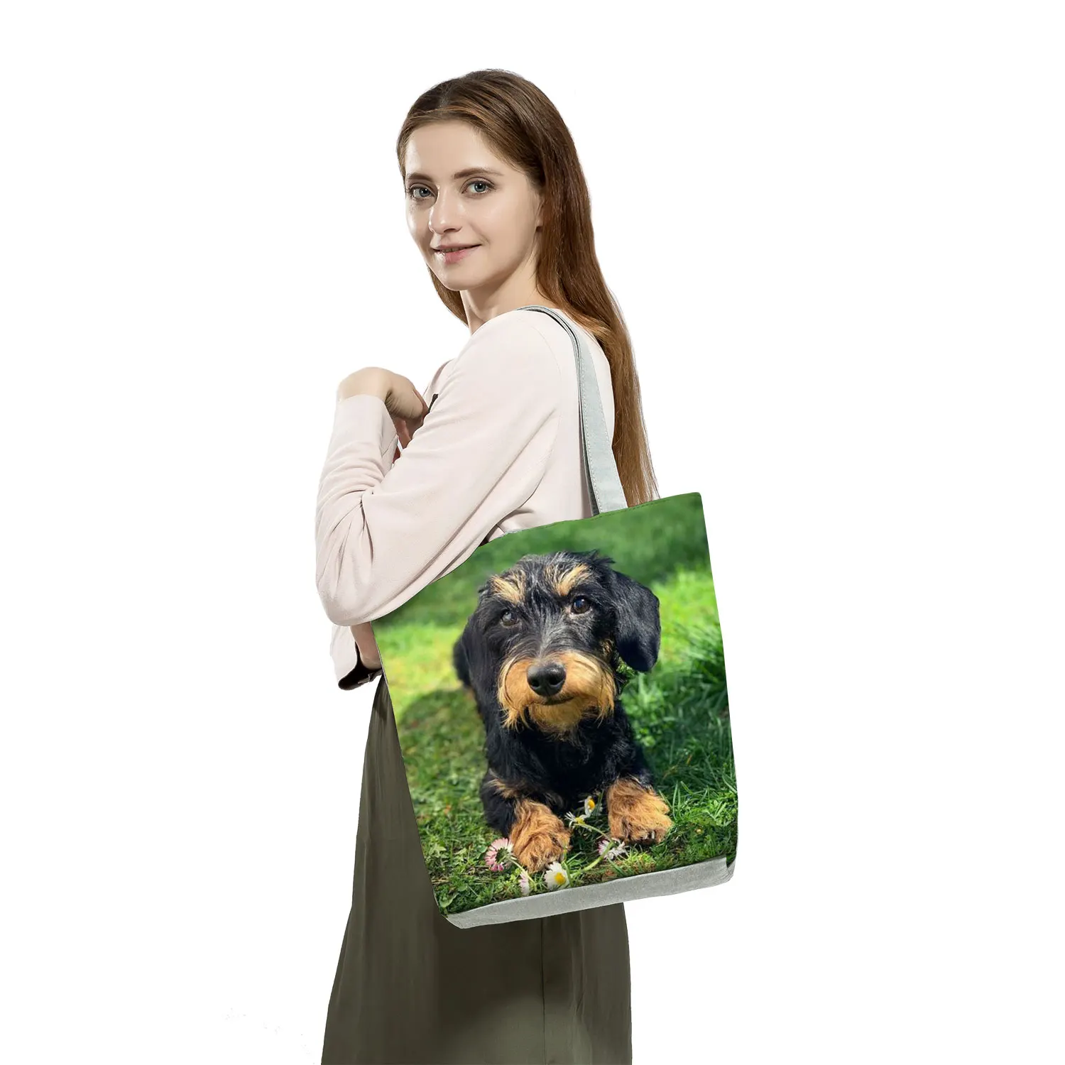 Wirehaired Dachshund Dog Print Handbags High Capacity Casual Commuter Women Totes Animal Shopping Bags Portable Travel Beach Bag