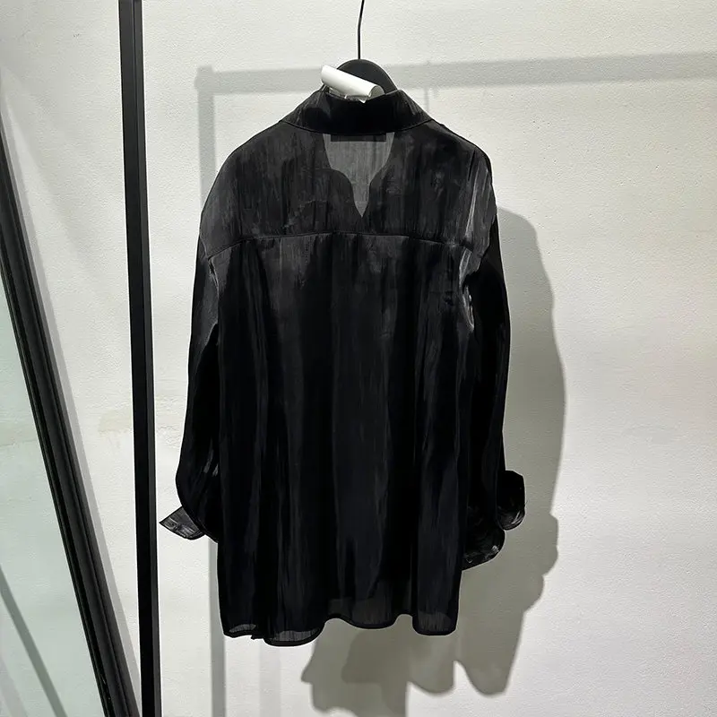 High-End Lightweight Glossy Fake Two-Piece Loose Long-Sleeved Shirt Irregular Design Avant-Garde Top for Men and Women