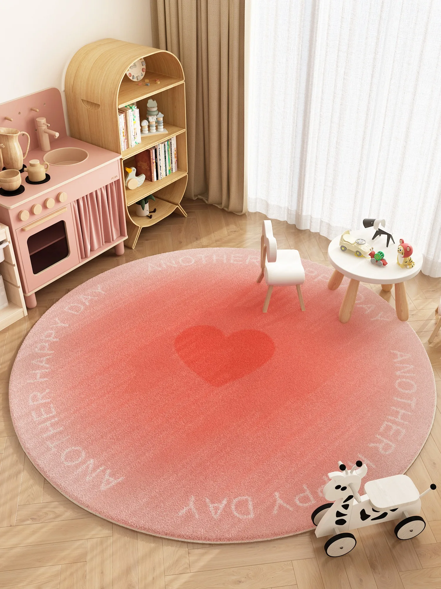 Cute Round Living Room Large Area Carpet Love Pattern Bedroom Bedside Carpets Gradient Color Girl's Room Rug Plush Soft Rugs 양탄자