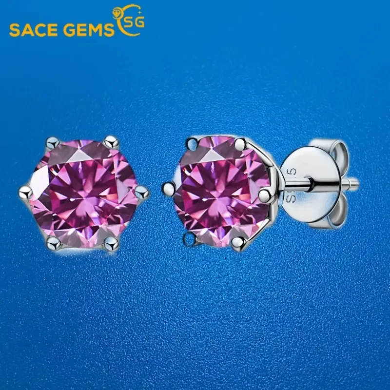 

SACEGEMS Certified 1ct D Color Moissanite Studs Earrings for Women White Gold S925 Sterling Silver Brilliant Lab Diamond Earring