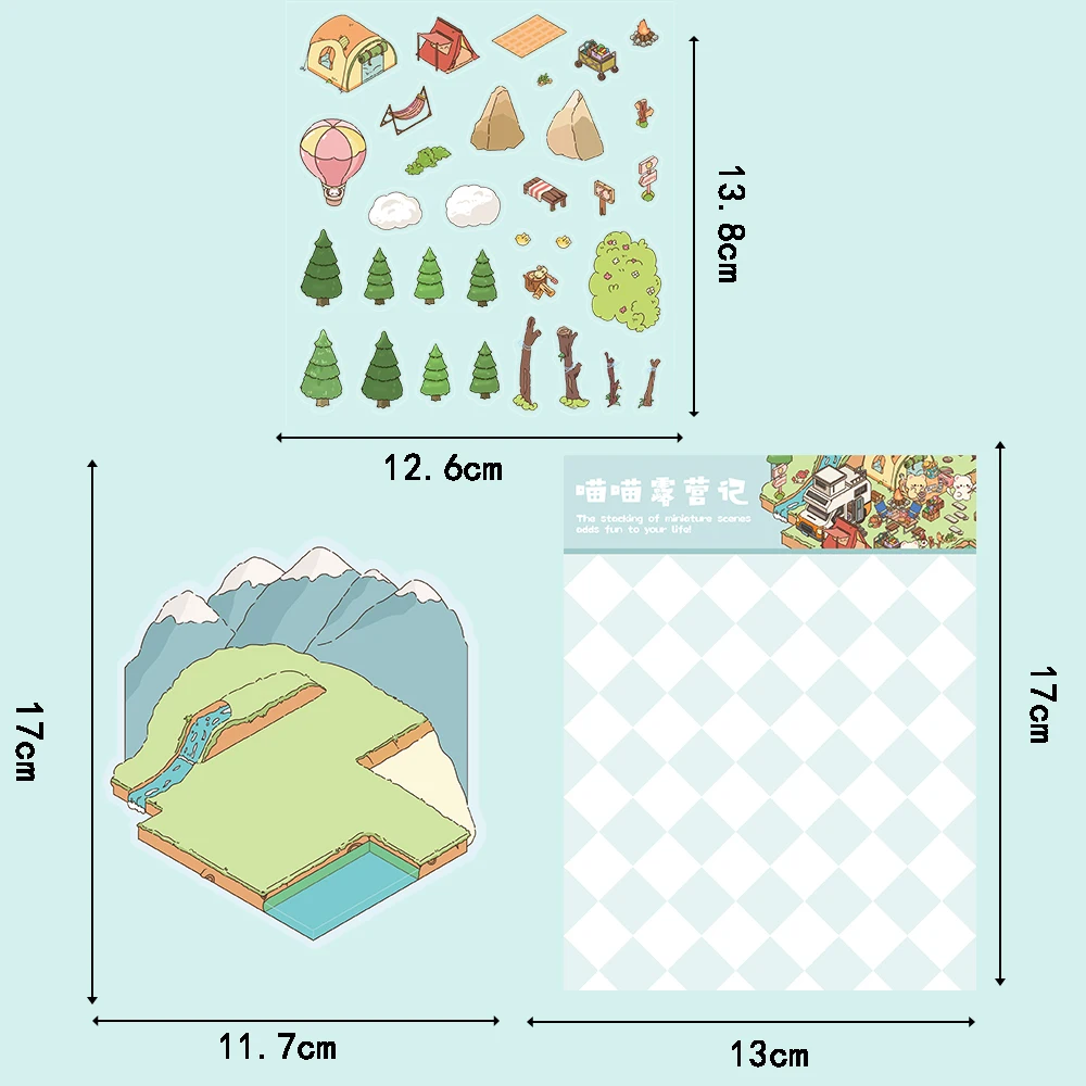 Cartoon Meow Meow Camping Notes 3D Landscaping Stickers Nostalgia Coffee Creative  Nostalgia Pegatinas Wall Stickers