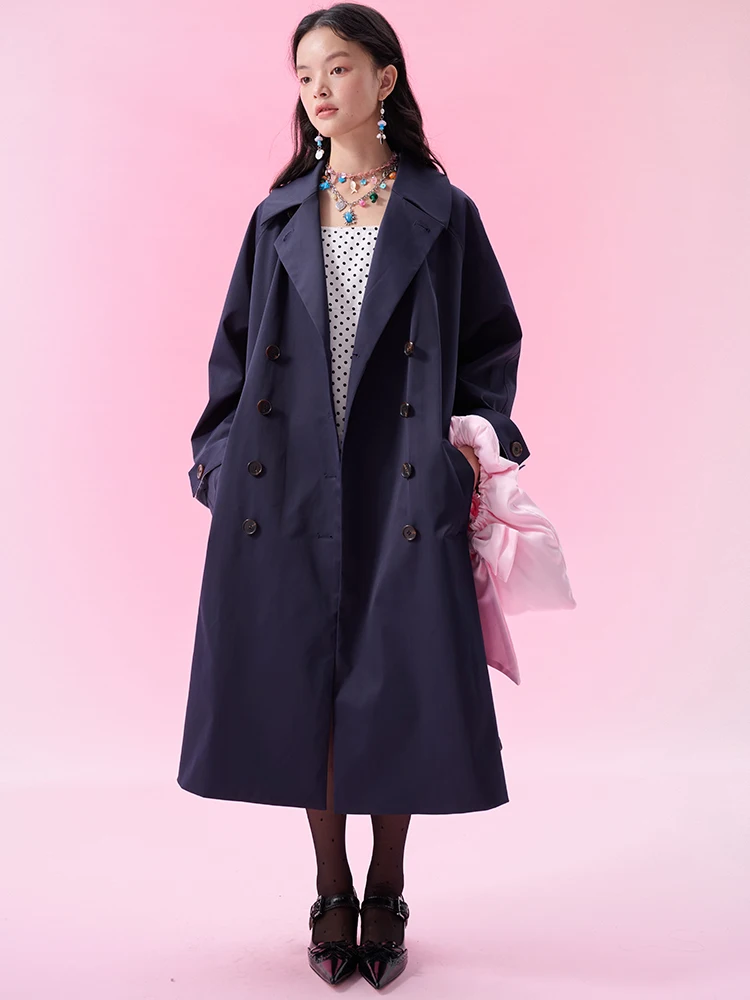 

Moss Fifi Long Double-Breasted oulder-Drop Striped Coat in Royal Blue Casual Loose Fit Suit Sle Women's Spring Autumn