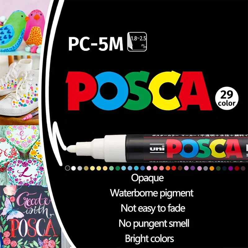 Uni Posca Paint Marker Pen Set, PC-1M 3M 5M 8K 17K  7/8/15/16/24/29/48 Colors Drawing Painting Art Pen Water Base Graffiti Gift