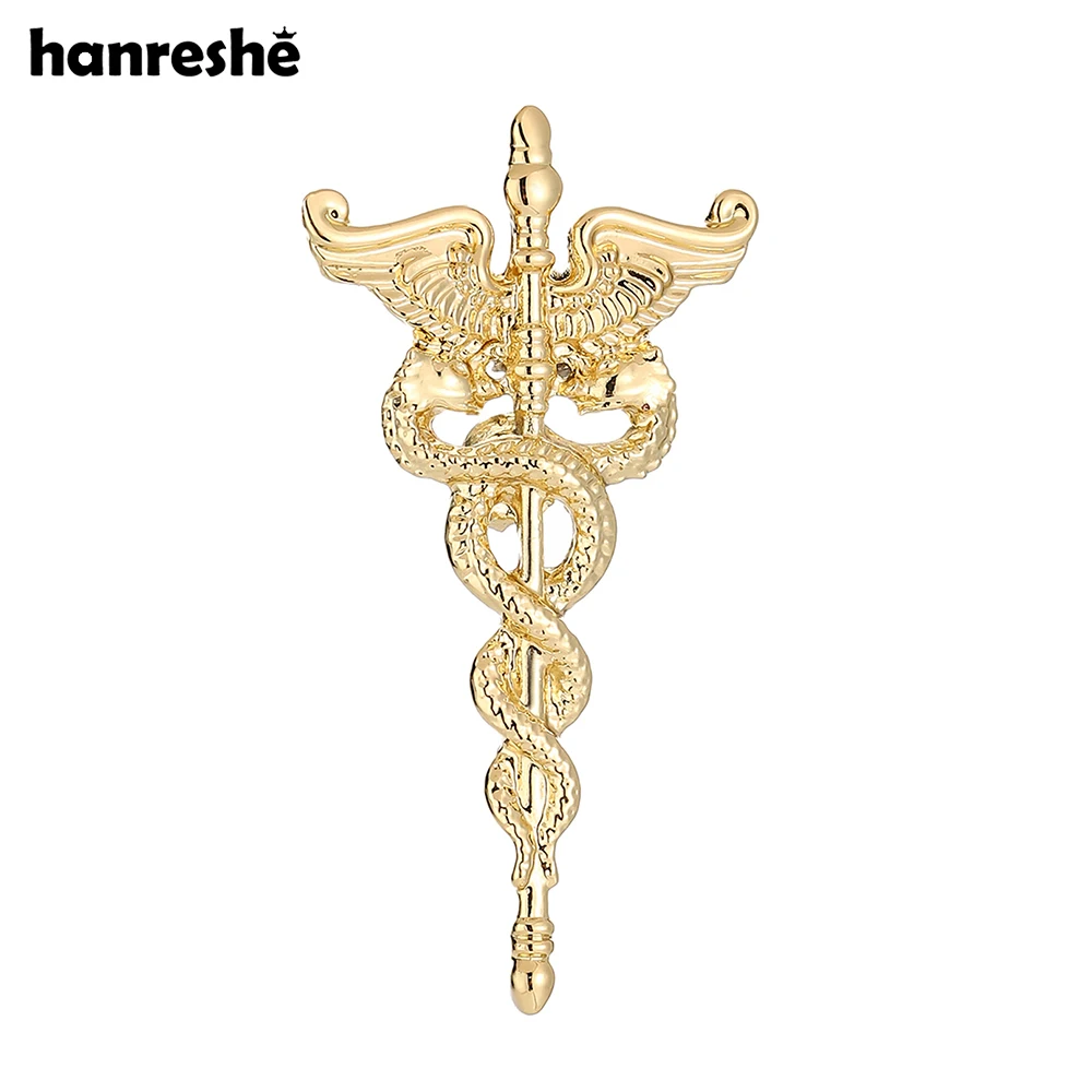Hanreshe جديد الطبية Caduceus بروش الطب قضيب من Asclepius دبوس الأفعى الموظفين شارة للطبيب ممرضة التمريض طالب