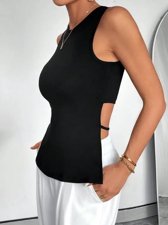 

2026 Elegant Spring/summer New Women's Simple Sexy Style Tank Top Front Long Rear Short Asymmetric Top Female Clothing