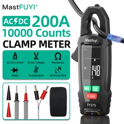 MASTFUYI FY375 Digital Clamp Meter Multimeter Electrician Tools AC/DC 600V/200A 9999 Counts True RMS Ohm Capacitance Measurement