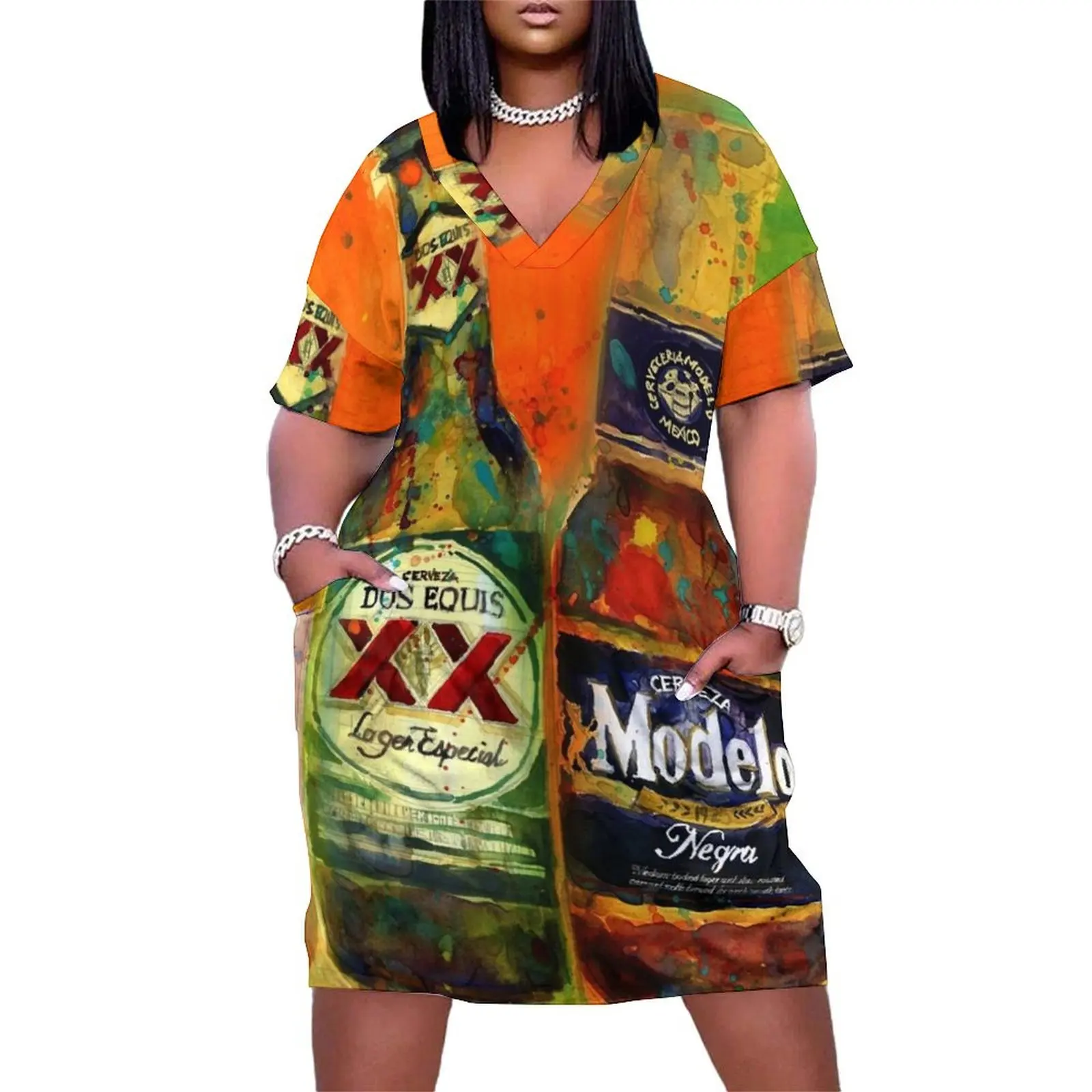 

Mexican Beers- Bright Colors - Bar Deco Loose Pocket Dress dresses korean style loose women's dress