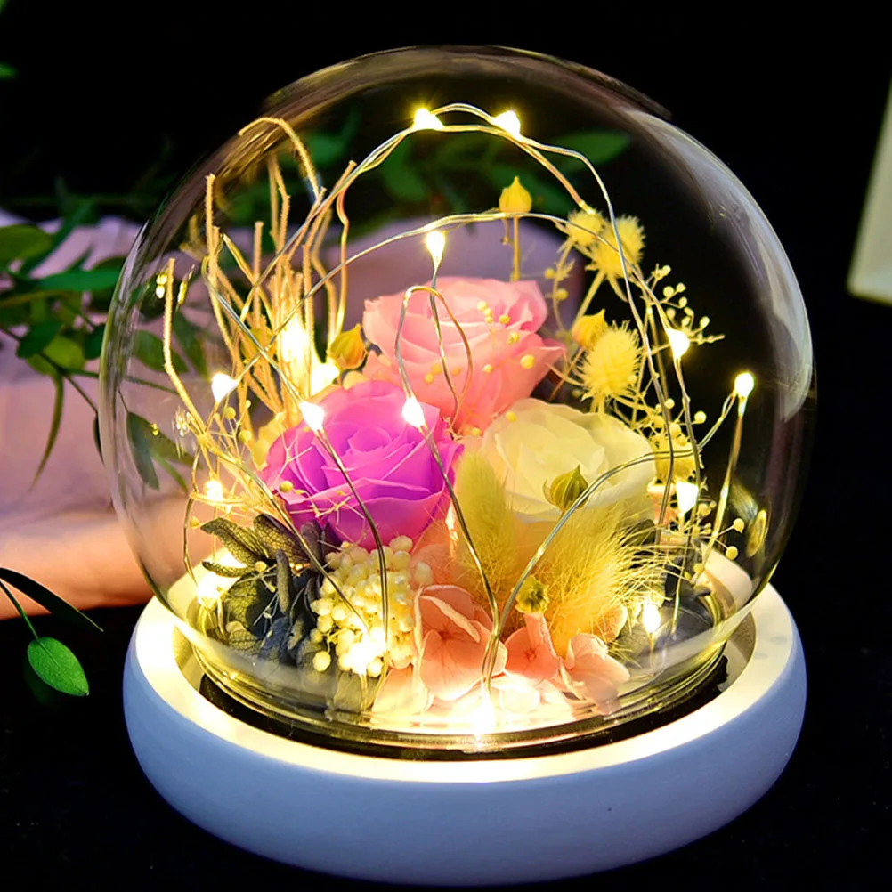 

1Pcs Immortal Flower Glass Dome Rose Cover Decorative Gift Box Romantic Home Office Adornment Exquisite Valentine's Day Creative
