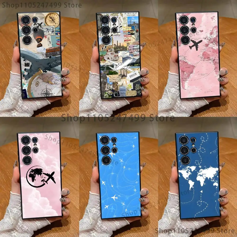 

Airplane Route Phone Case For Samsung S25,S24,S23,S22,S21,S20,S10,Ultra,Plus,Lite,FE,Soft Silicone Black Cover