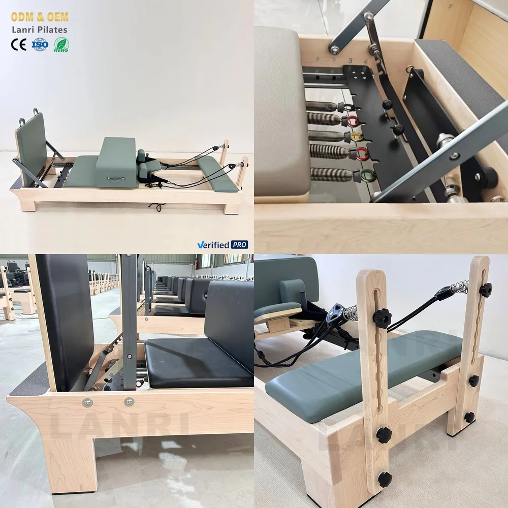 for Pilates Studio Wood Reformer Bed Durable Core Exercise Equipment White Maple Pilates Machine for Studio Training