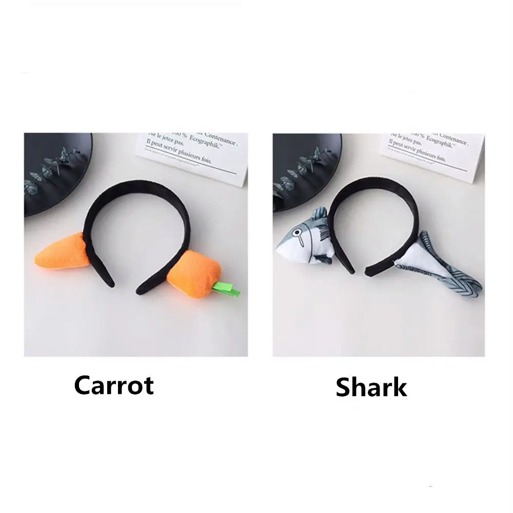 NEW Funny Carrot Headband Shark Hair Hoop Cute Weird Fish Spoof Headwear Wash Face Salted Fish Hairband Hair Accessories Gifts