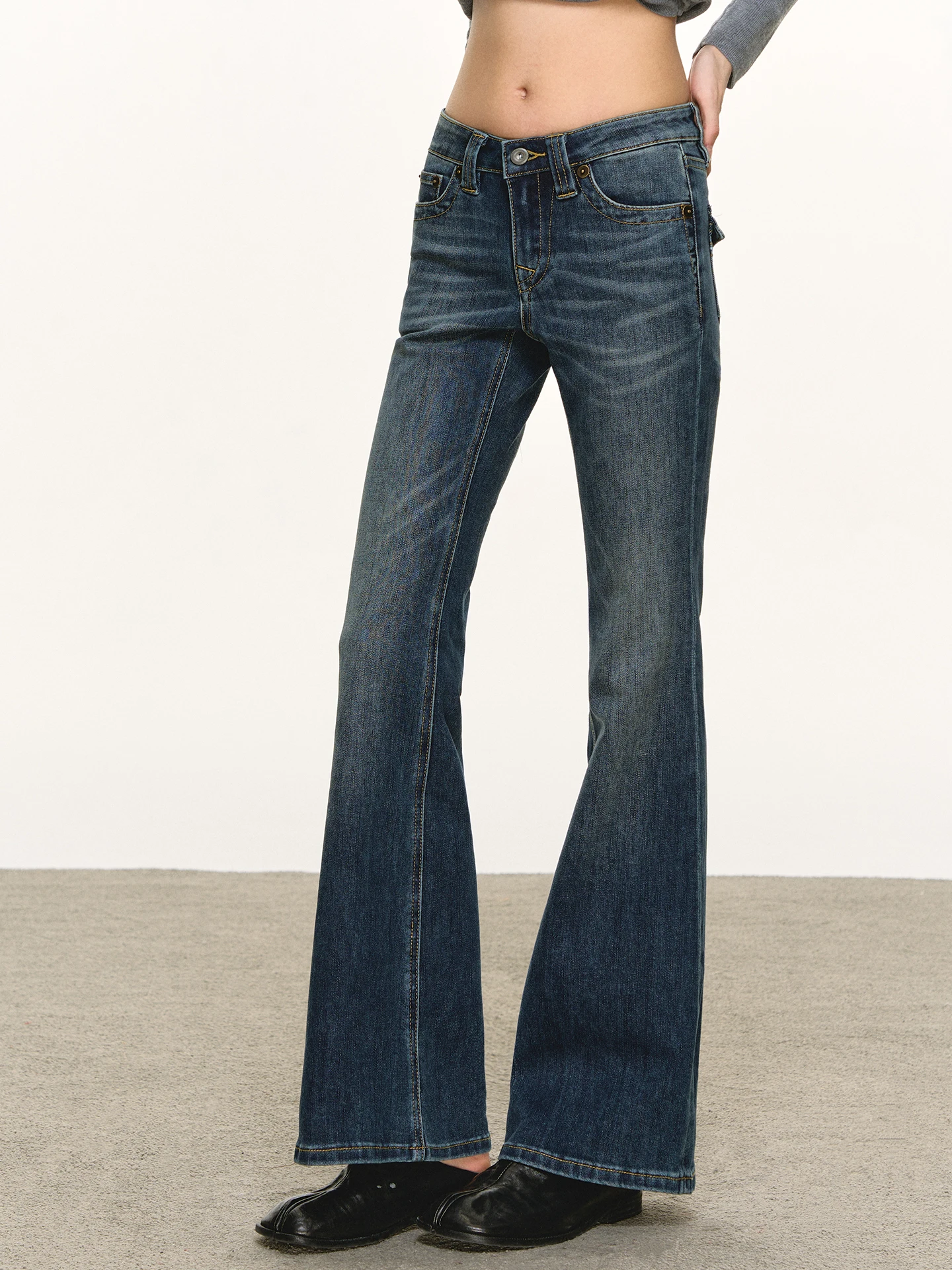 

Джинсы-клеш Anna Aneae с низкой посадкой, женские, весна-осень, модные, синие, прямые, расклешенные, для стильных девушек, хит продаж