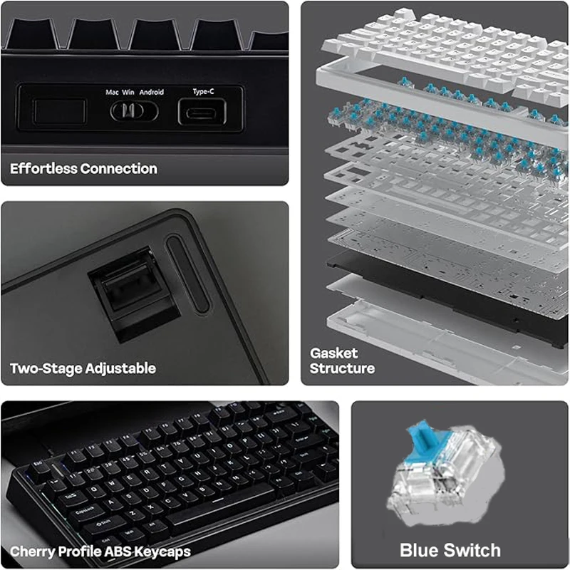 Aula F75 لوحة مفاتيح الألعاب السلكية 75% RGB الخلفية ABS Keycap طوقا هيكل لوحات المفاتيح الميكانيكية المكتبية القابلة للتبديل السريع مع مقبض