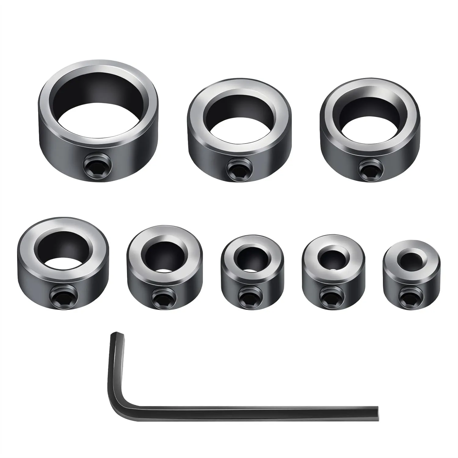 

Depth Stop Drill Bit Set with Allen Wrench (9Pcs) - High Carbon Steel Positioning Rings for Precise Drilling Control in Wood