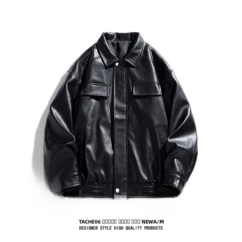 

anyu American Retro Hip Hop PU Leather Jaet Men's Trendy Street Loose Motorcycle Clothes Haome And Cool