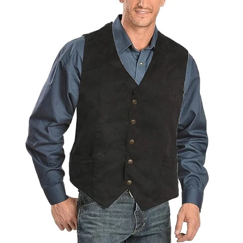 Imagen 2 del producto Chaqueta sin mangas de un solo pecho Vintage para hombre, chaleco con dobladillo curvo, ropa masculina, prendas de vestir