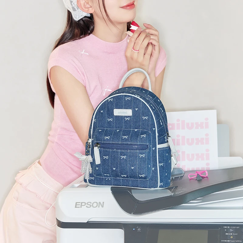 

AILUXI Women's Backpack Denim-Look Recycled Fabric Small Designer Fashion Bag for Work Commute Travel Daily Back To School Gift