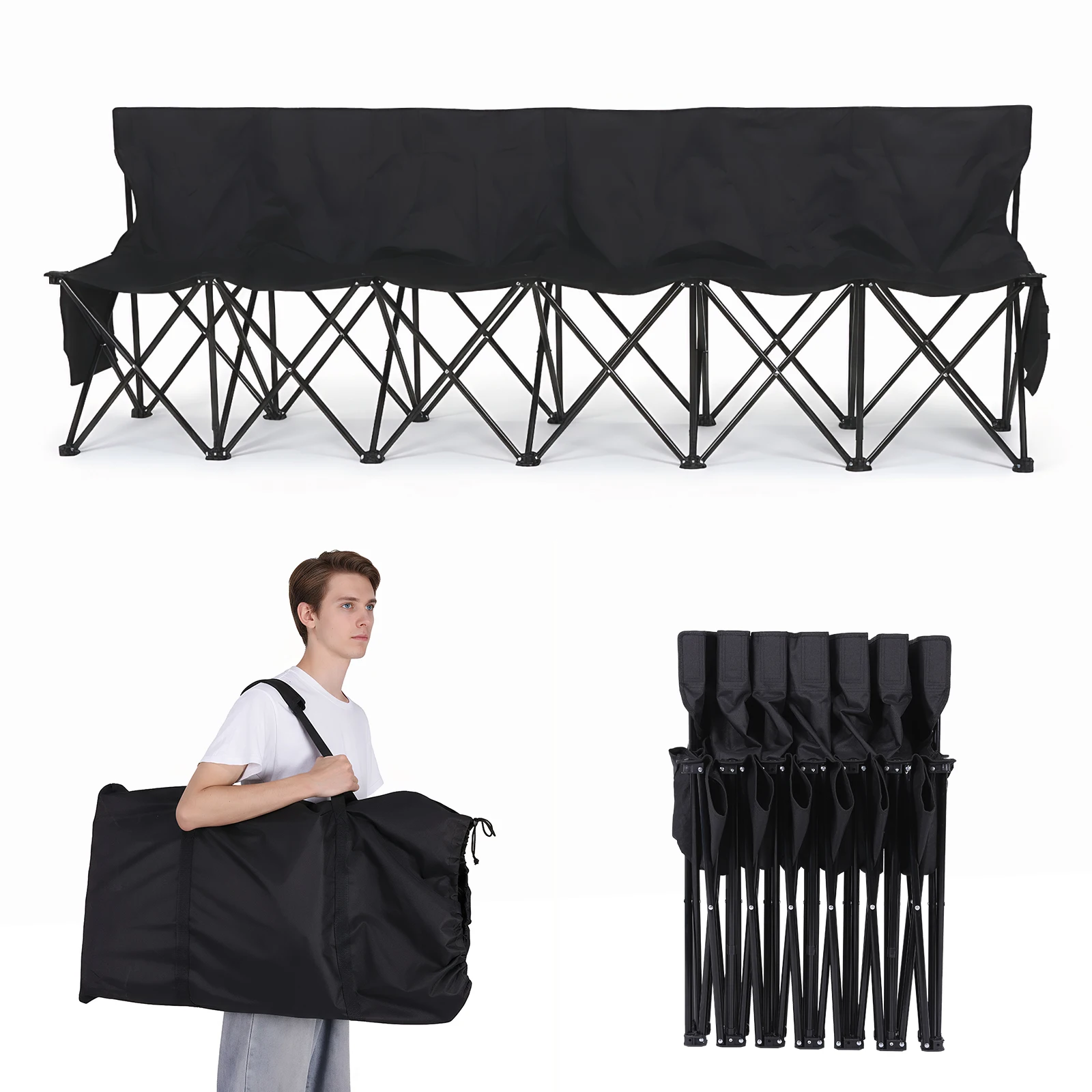 

Folding Bench Chair with Storage Bag & Backrest Portable Soccer Sideline Chairs 600D Oxford for Camping & Outdoor Games Events