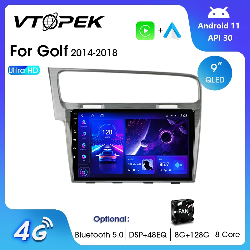 Vtopek For VW Volkswagen Golf 7 MK7 GTI 2011-2023 2Din 4G Android 11 Car Radio Multimedia Player Navigation GPS Carplay