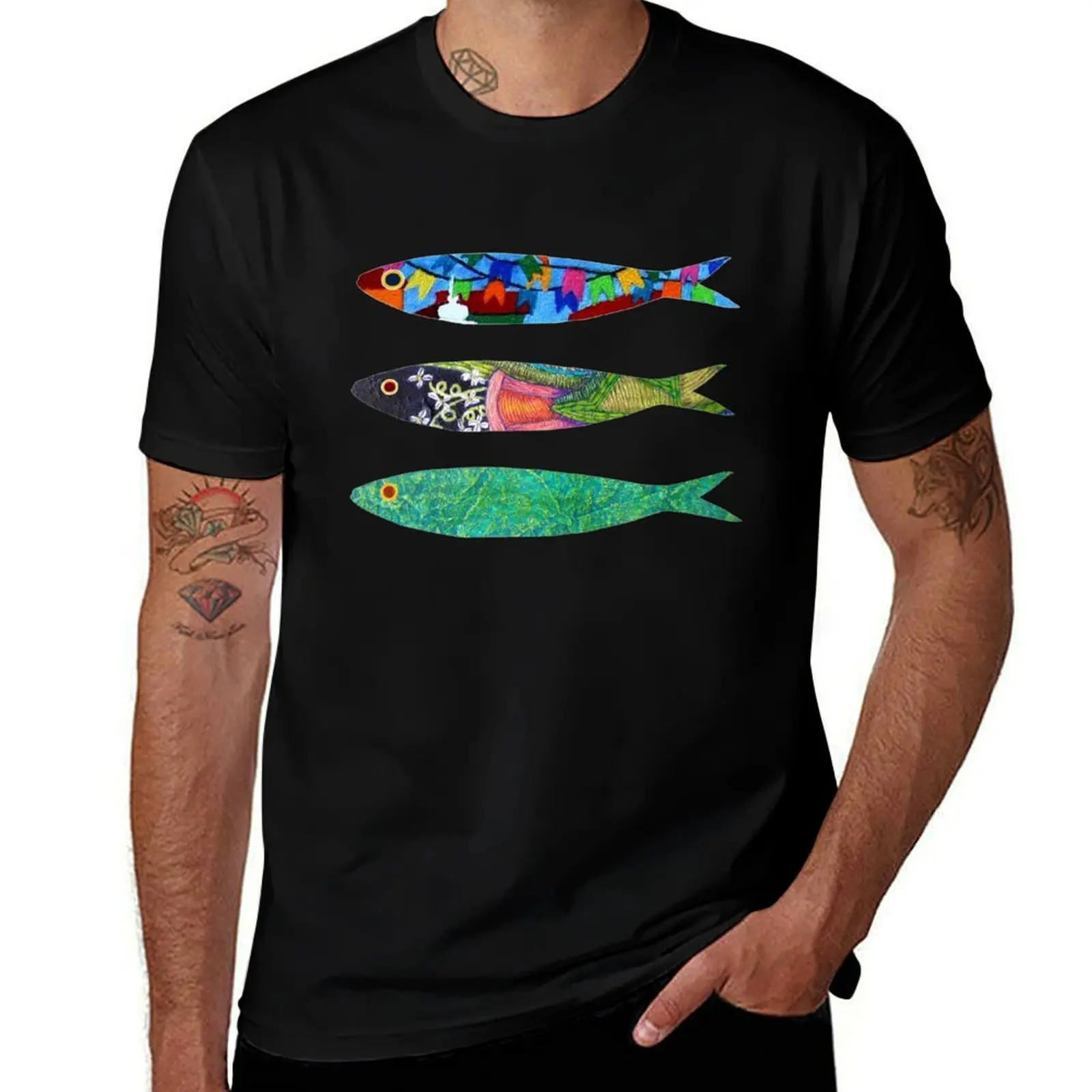 

Colorful sardines T-Shirt heavyweights anime tshirt vintage clothes plus size tops men t shirt