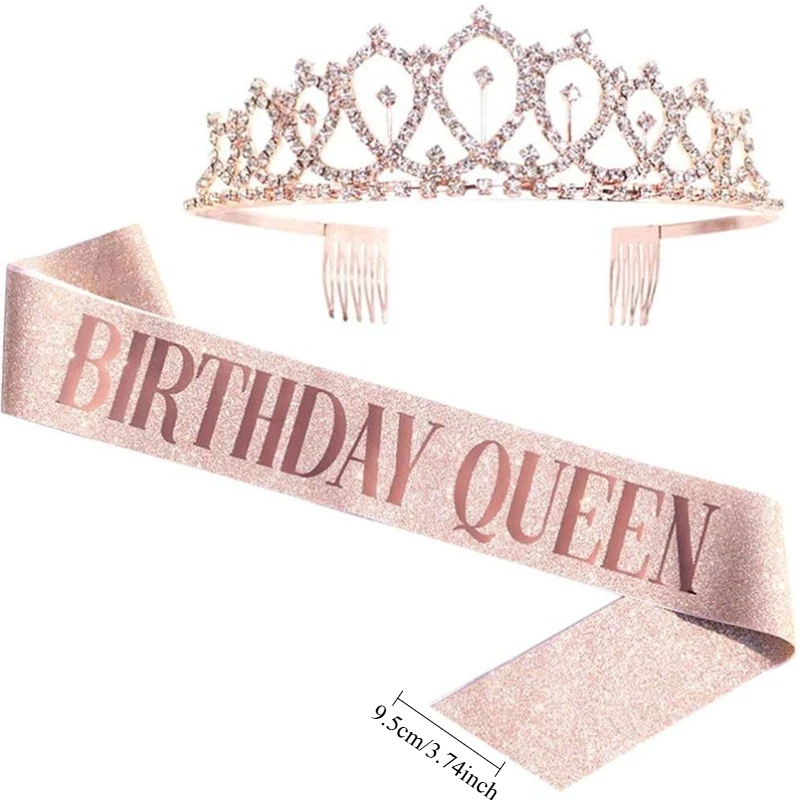 1PC Women's Birthday Queen Sash and Crown Set, Glitter Birthday Girl Party Decoration, Suitable for Gifting image 3