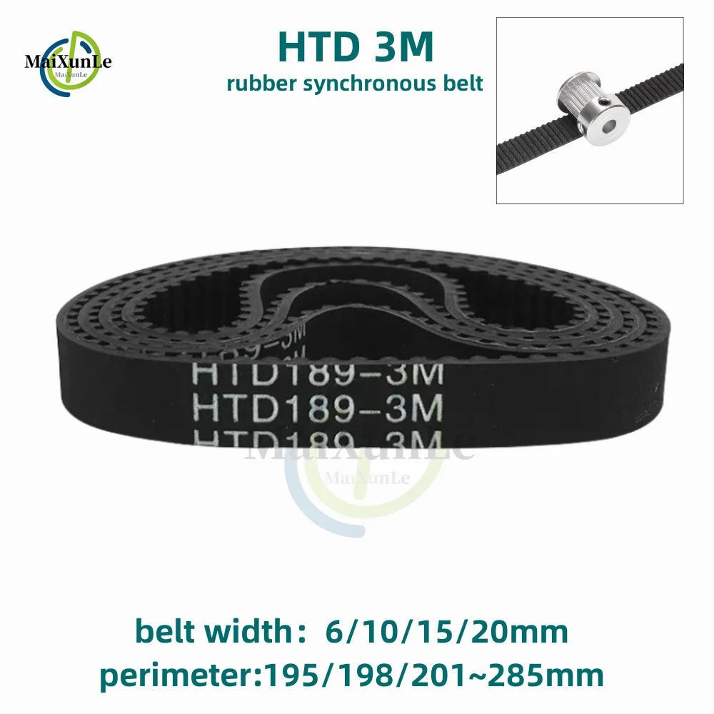 

HTD 3M Synchronous Timing belt width 6/10/15/20mm length 195/198/201/204/207/210/213/216/219/222/225~285mm Rubber closed Belt