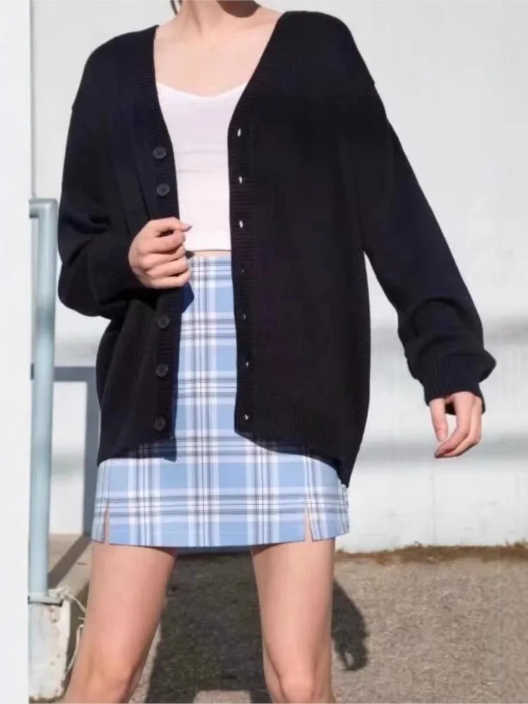 솔리드 심플 브이넥 버튼 가디건 여성 가을 코튼 따뜻한 니트 기본 캐주얼 점퍼 탑 빈티지 시크 스위트 Y2K 스웨터