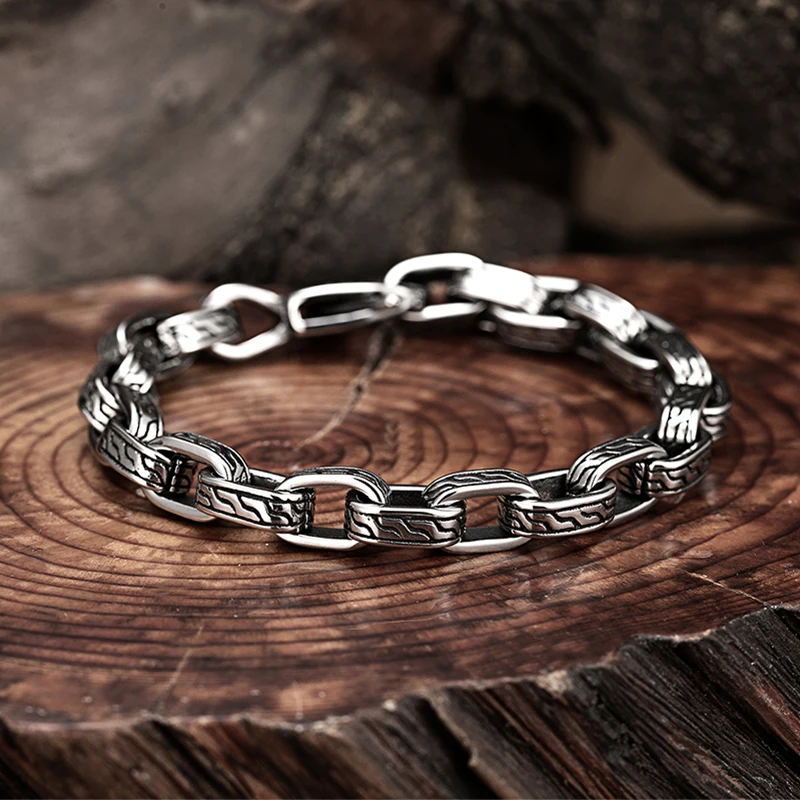 

Stainless Steel Creative Pattern Men's Bracelet Personal Punk Locomotive Bangle Male Retro Pattern O-shaped chain wristband Gift