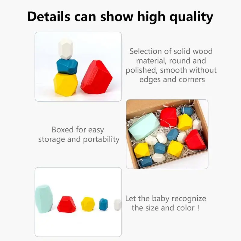 Wooden Stacking Blocks Colored Stones Building Games Creative Educational Toys Gifts For Kids Boys And Girls On Birthday