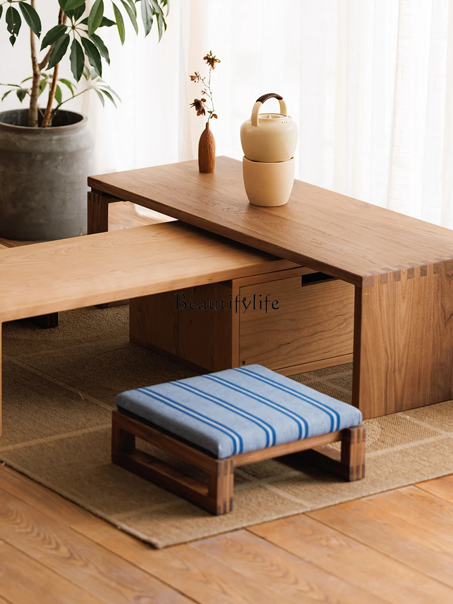 Cherrywood Log Low Stool Solid Wood Bench Tatami Wooden Step