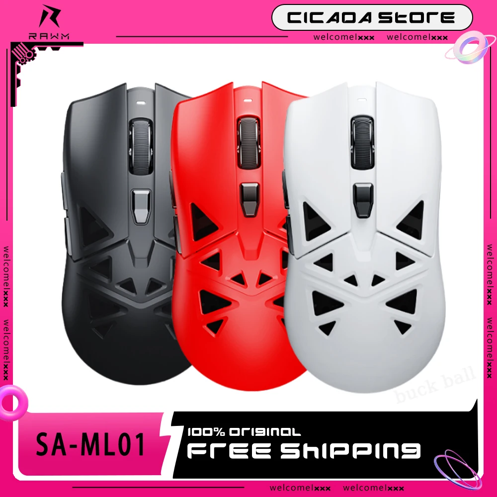 

Rawm Sa-Ml01 Wireless Gamer Mouse 3 Mode Usb/2.4g/Bluetooth Mouse Paw3395 Sensor 650ips Light Weight Esports Gaming Mice Win Mac