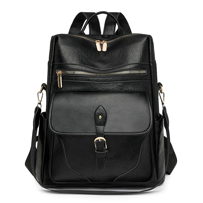 

Retro women's backpack, PU soft leather with multiple pockets, large capacity business commuting travel backpack