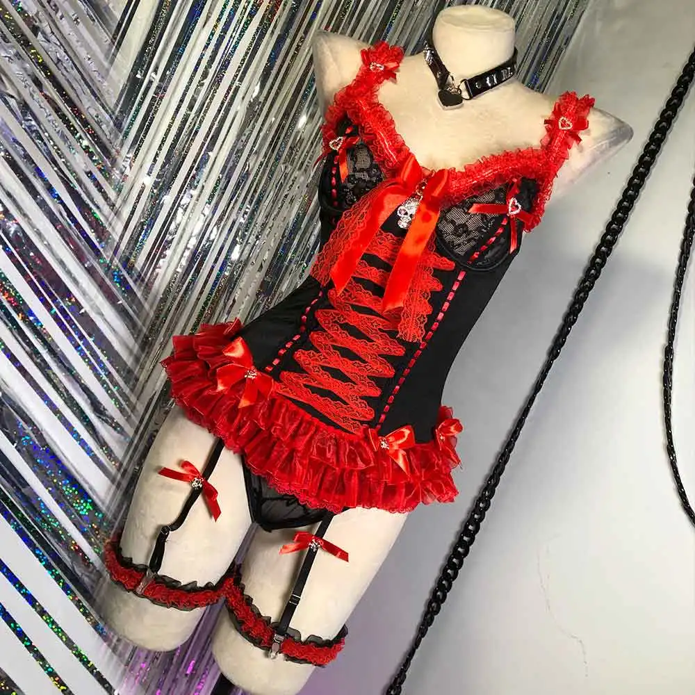 Vestido gótico hecho a mano para niñas electrónicas Punk Rock Harajuku 90s arco Eco Kawaii Y2K camisola TOPS vestido DIY Emo cráneo Grunge