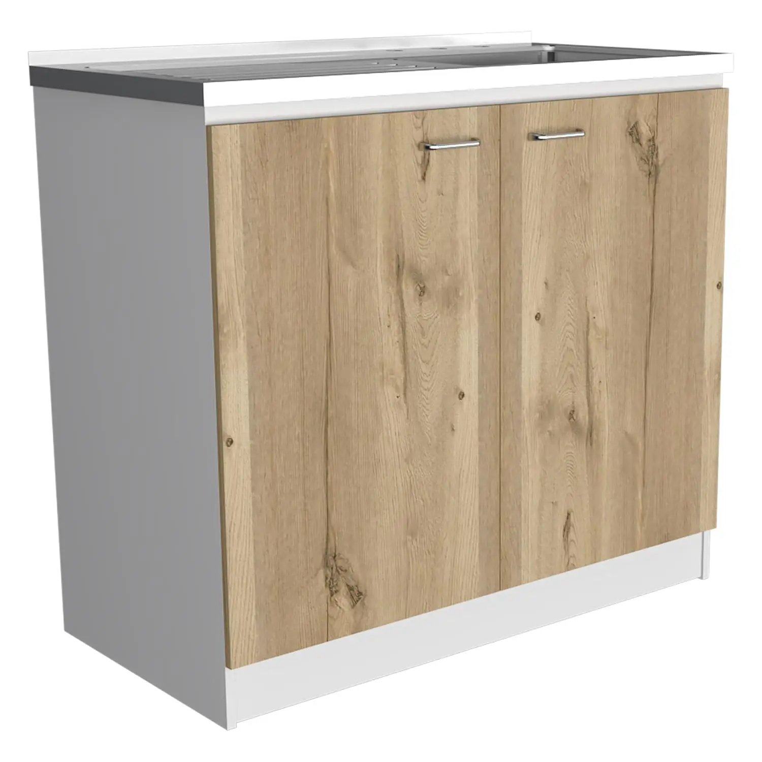 Napoles 39 in Kitchen Sink Cabinet and Utility Sink, Stainless Steel Top and Drainboard, Freestanding Laundry Base, 2 Doors