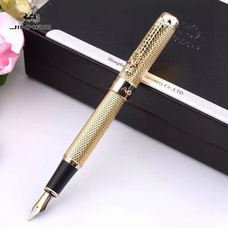 JINHAO 1200 Dragon Gold Clip Fountain Pens Luxury Elegant Pens M 0.7mm Nib School Office Supplies Korean Stationery
