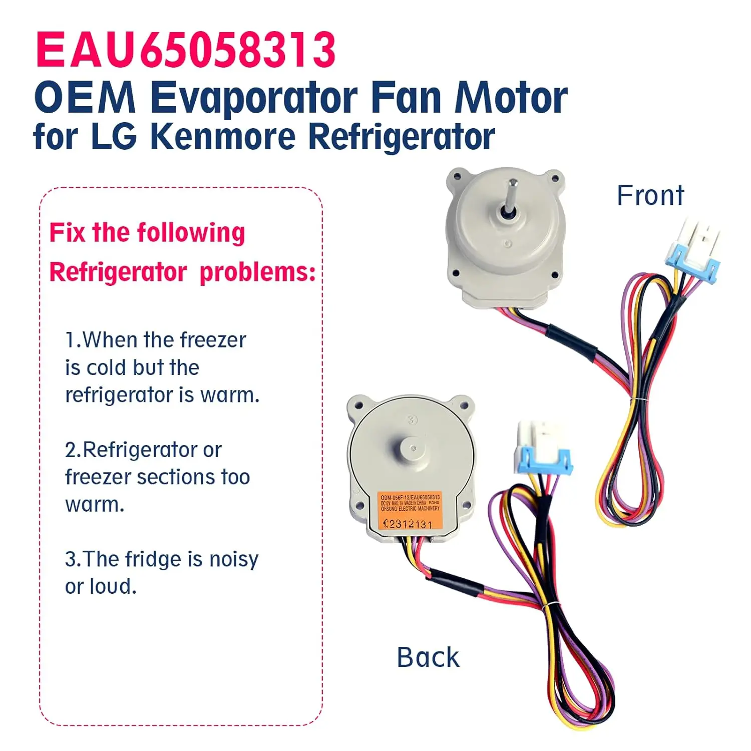 EAU65058313 Refrigerator Evapoartor Fan Motor EAU63103001 Fit for L G Ken-more freezer ODM-056F-13 AP7178307 PS16662420