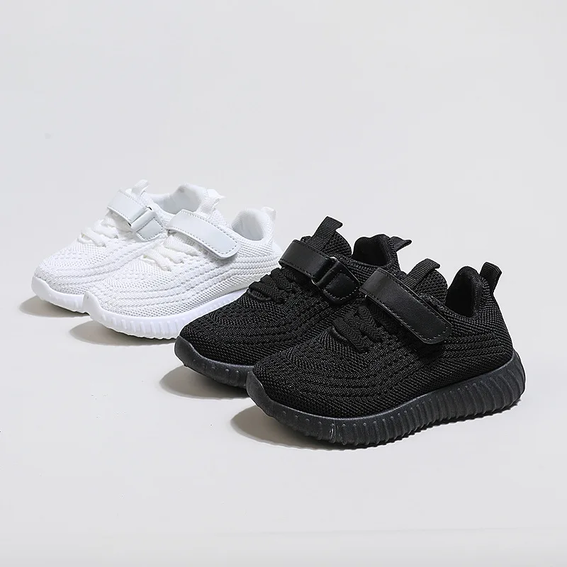 Children Breatheable Simple Boys Sneakers Solid Color Black Beige School Shoes for Girls Hook & Loop Kids Shoes Cute Versatile