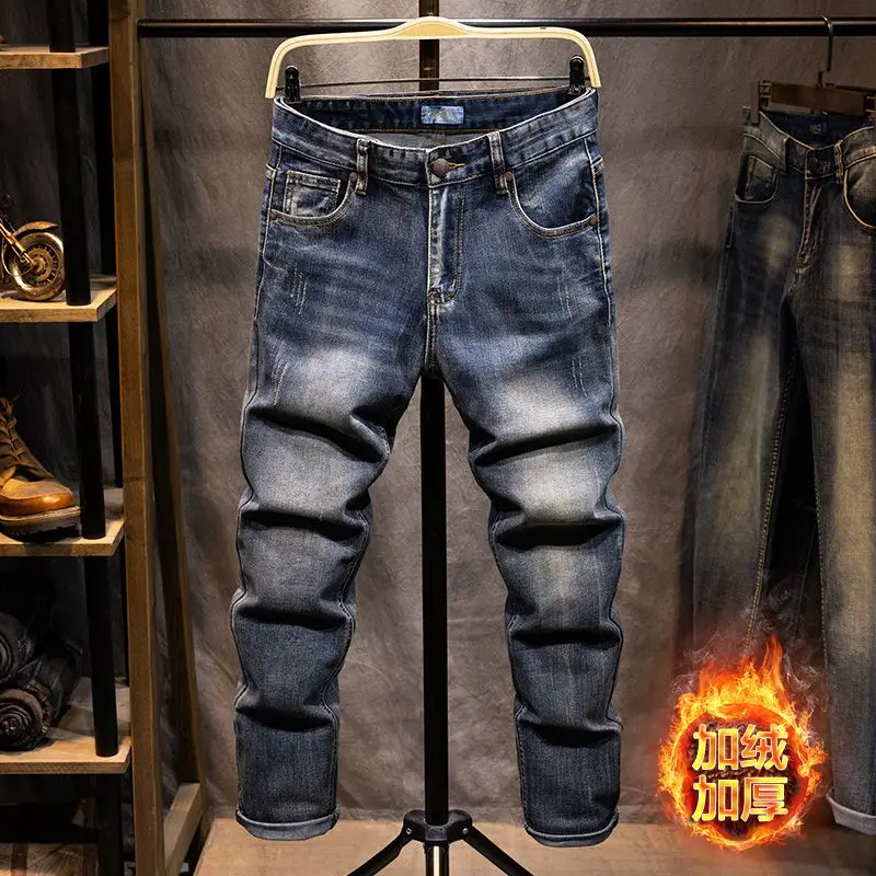 Roupas de marca retro 2025 outono novos jeans masculinos fino-ajuste em linha reta lavado versátil roupas masculinas calças elásticas de tamanho grande
