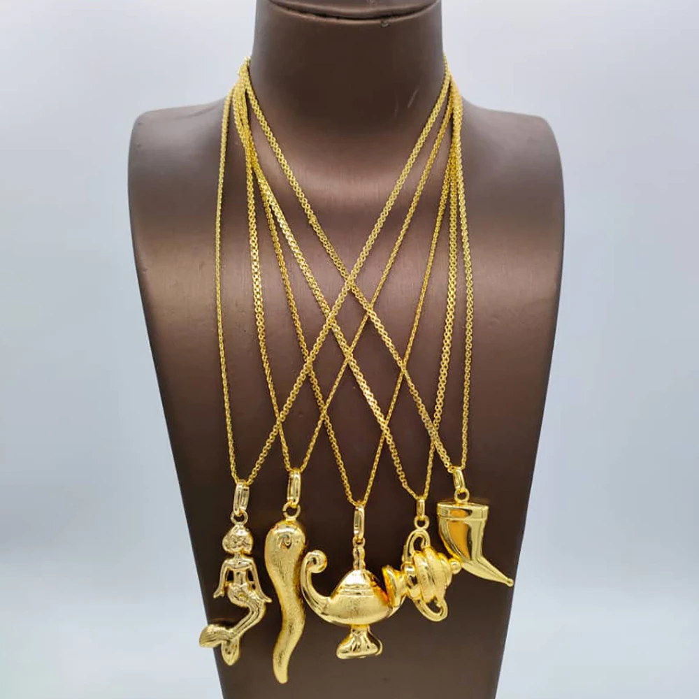 Gold Plated Chain and Pendants for Man Women African Dubai Copper Jewelry Accessories S Size Elephant Cross Vintage Party Gi