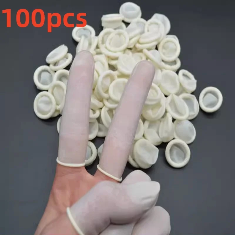 100pcs Disposable Rubber Finger Cover Non-slip Anti-static Latex Finger Cots Phone Watch Repair Tool Fingertips Protector Gloves