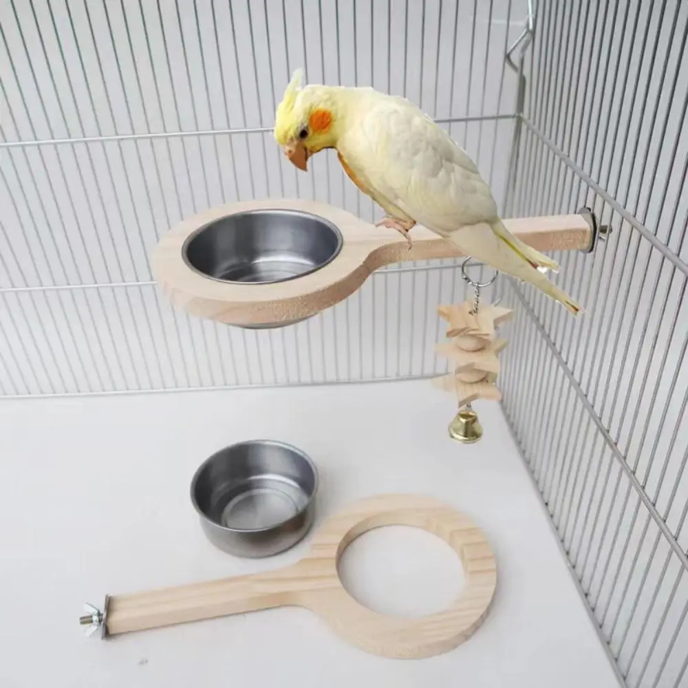 

Hanging Parrot Feeding Cup Removable Stainless Steel Parrot Feeder with Toys Wood Bird Food Bowl Bird Cage Accessory