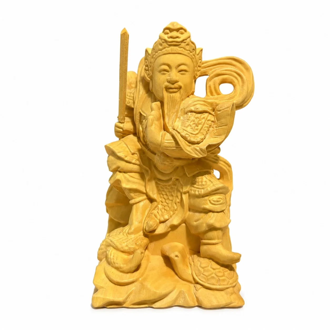 Hand Carved Boxwood Zhenwu Emperor Statue Exquisite Chinese Feng Shui Ornament for Home Living Room Desk Decor Gift