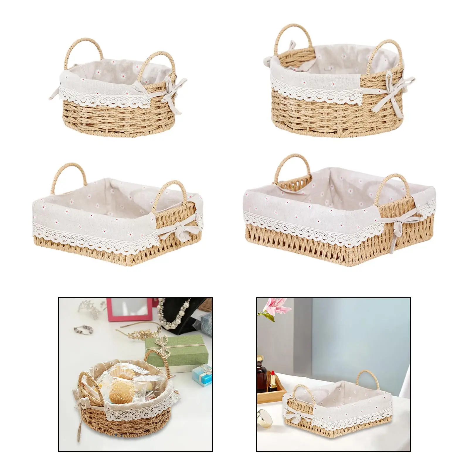 Handmade Storage Basket Multipurpose Desktop Sundries Organizer Serving Basket for Snack Parties Bread Breakfast Bedroom