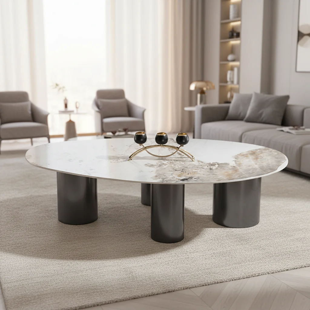 # Nordic Style Modern Minimalist Durable Slate White Sintered Stone Elliptical Living Room Coffee Table