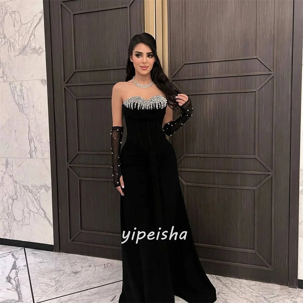 ชุดราตรีทรงเมอร์เมดแบบยาว ไร้สาย ประดับคริสตัล ผ้าเจอร์ซีย์หรูหรา ออกแบบพิเศษสำหรับโอกาสพิเศษต่างๆ มีไซส์ให้เลือก สวยเซ็กซี่