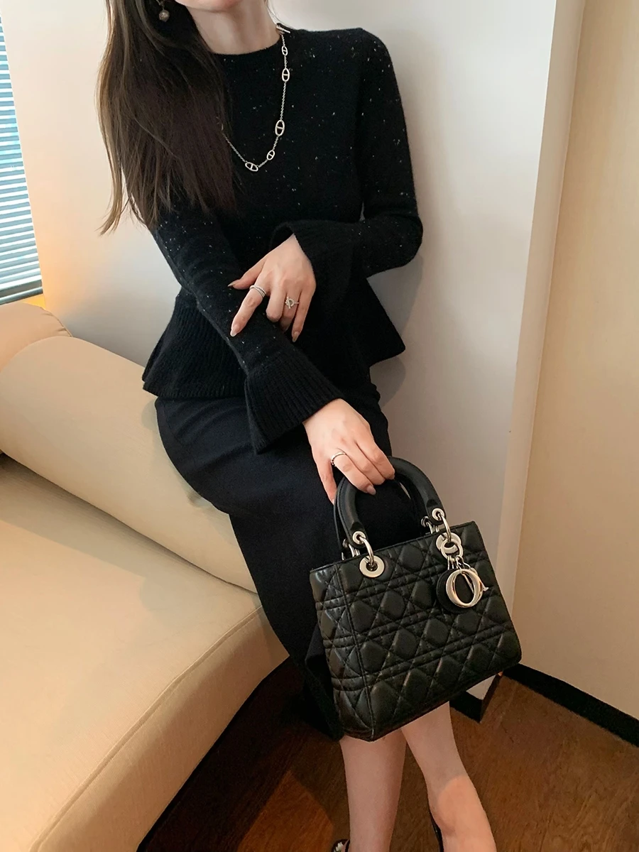 

Женский свитер Ele из 100% кашемира с красной этикеткой, в горошек, с утягивающим поясом, для повседневной носки, с длинными рукавами, круглым вырезом