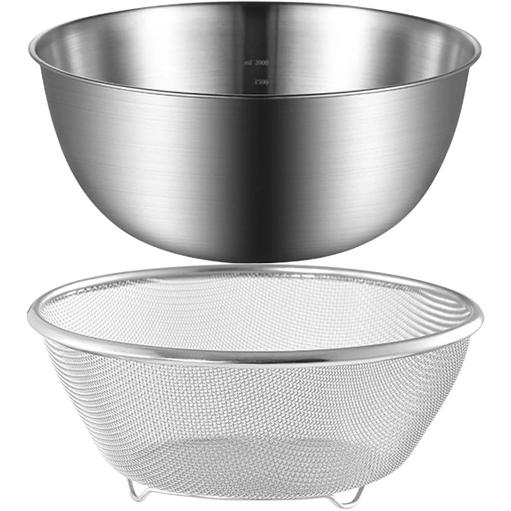 1 set ciotola di drenaggio in acciaio inossidabile colino a maglia fine per riso verdura frutta lavaggio bacino da cucina multifunzionale