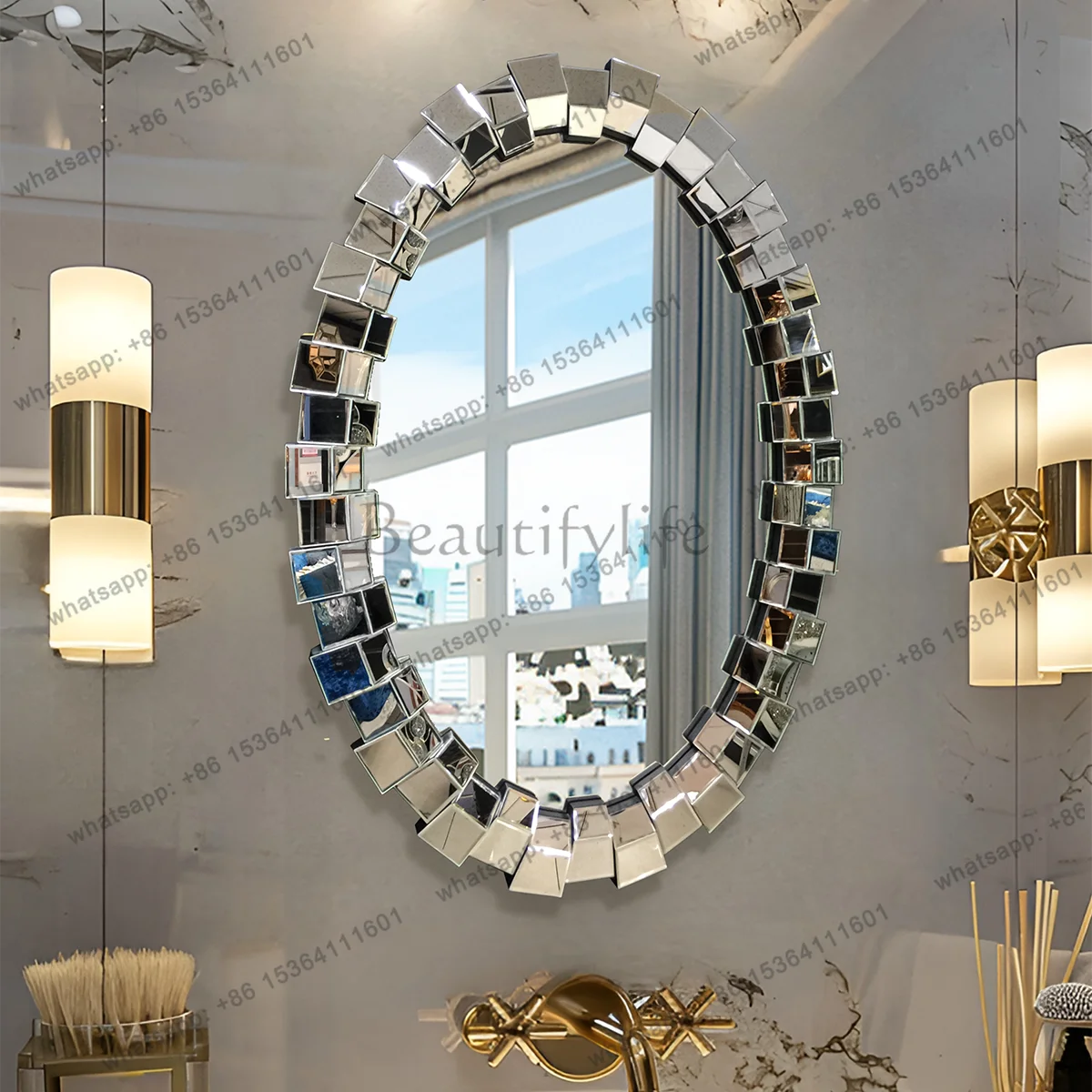 French bathroom mirror light luxury concave and convex three-dimensional wall-mounted entrance decorative mirror