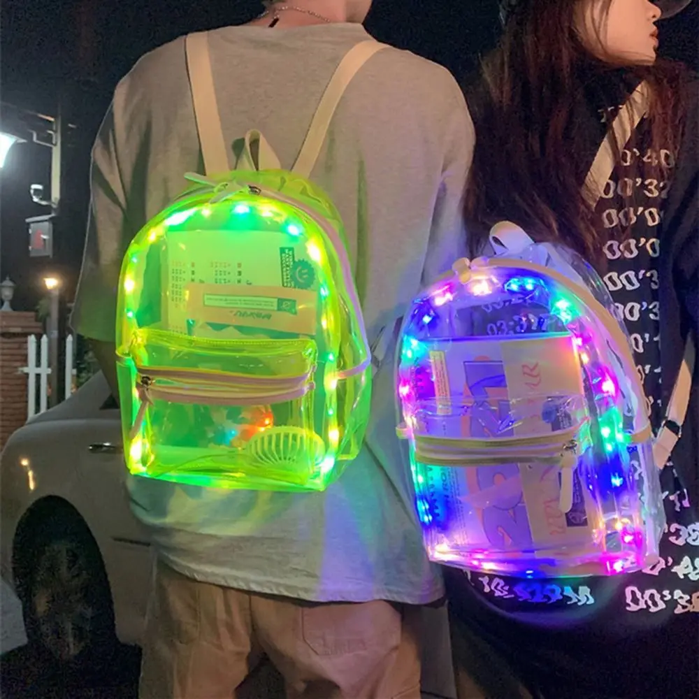 大容量-led-ライト付きスクールバッグ-調節可能なストラップ-ジッパー開閉-pvc-透明バックパック-可視化多機能